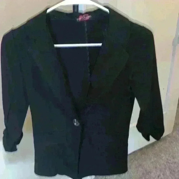Body Central Jacket Womens Small Single Breasted Blazer Ruched Sleeve Black - Picture 3 of 5